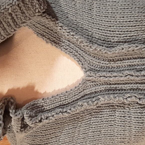 🦕POL Blue/Teal Balloon-Sleeve Chenille Hooded Sweater (Large)🦕 - Picture 2 of 13